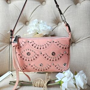 Aimee Kestenberg Laser Cut Studded Pouchette Mini Shoulder Bag ( Pink )